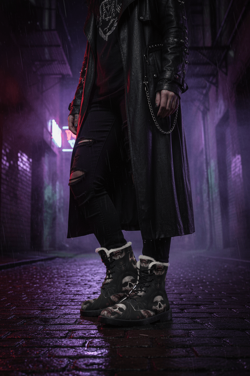 Goth Boots – Skull Fur & Leather Women's Gothic Statement FootwearEmber Spirit Apparel