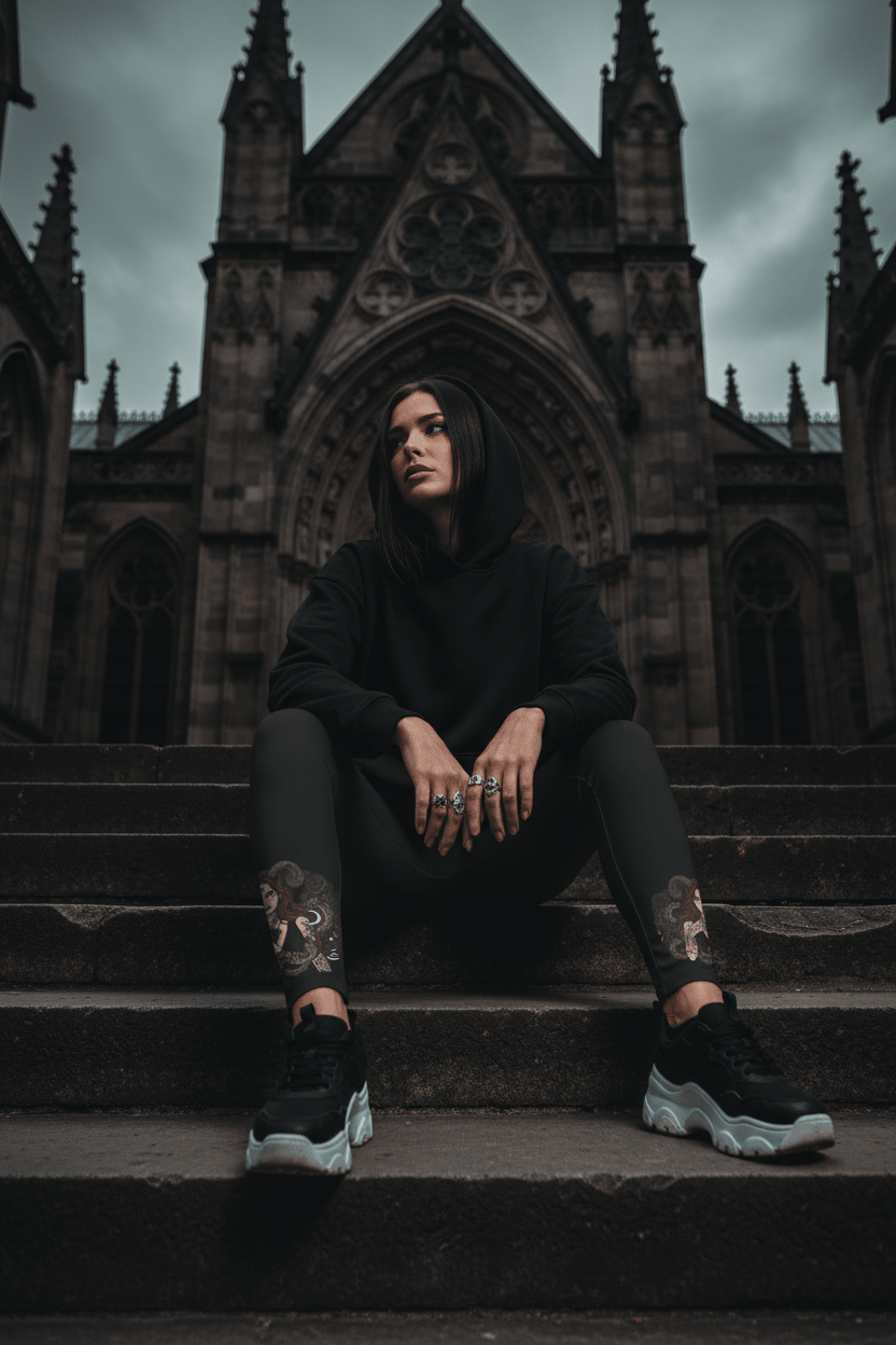 Goth Lilith Leggings — Women's Alternative Punk AOPEmber Spirit Apparel