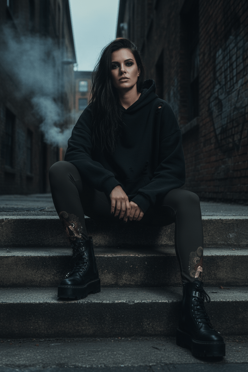 Goth Lilith Leggings — Women's Alternative Punk AOPEmber Spirit Apparel