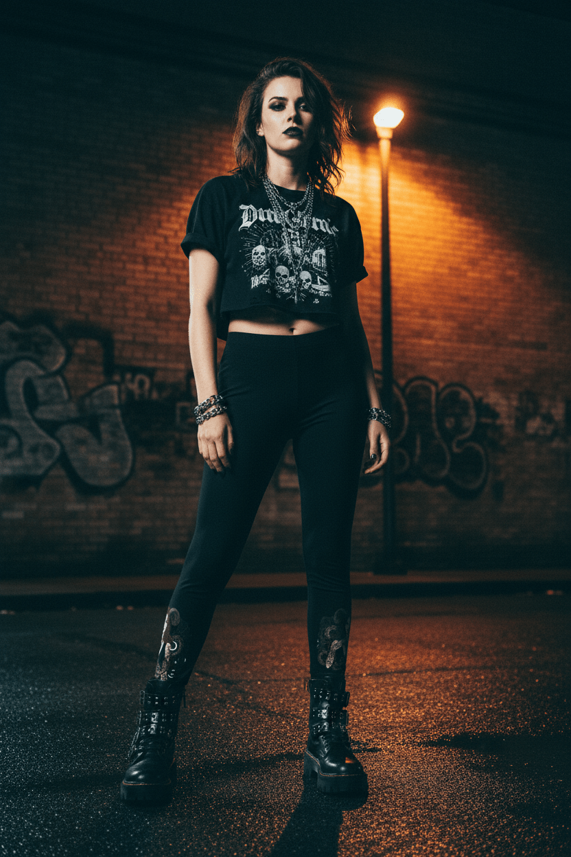 Goth Lilith Leggings — Women's Alternative Punk AOPEmber Spirit Apparel