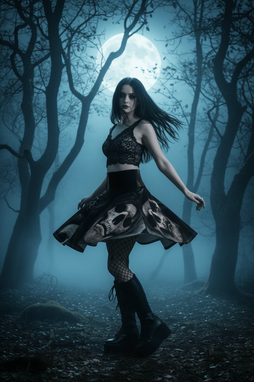 Goth Skeleton Skater Skirt — "Soulless" All - Over PrintEmber Spirit Apparel