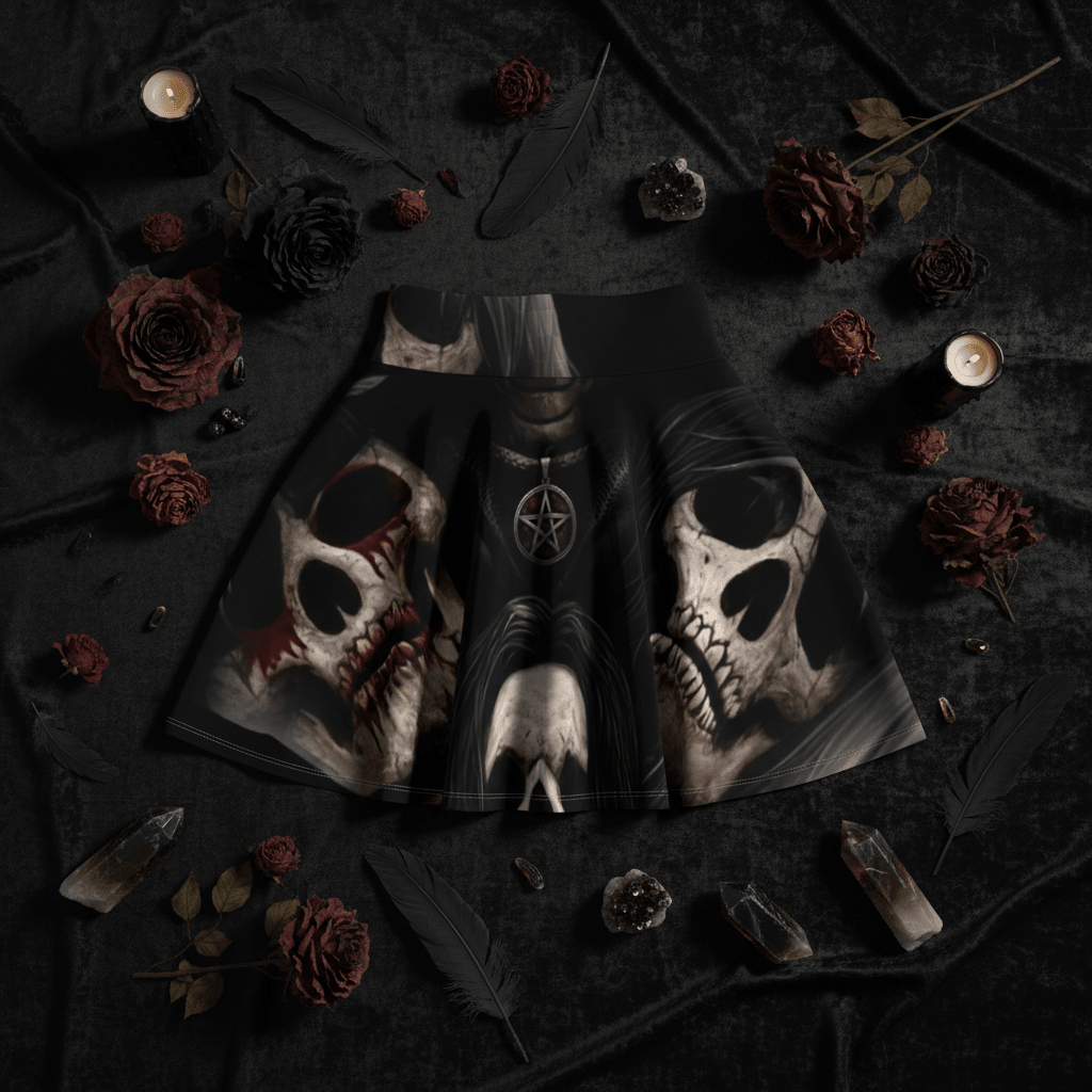 Goth Skeleton Skater Skirt — "Soulless" All - Over PrintEmber Spirit Apparel