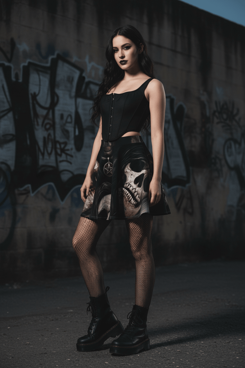 Goth Skeleton Skater Skirt — "Soulless" All - Over PrintEmber Spirit Apparel