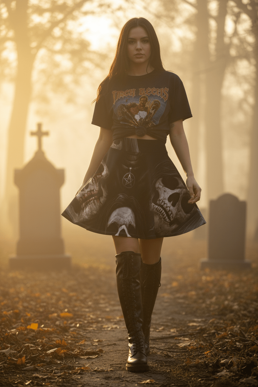 Goth Skeleton Skater Skirt — "Soulless" All - Over PrintEmber Spirit Apparel