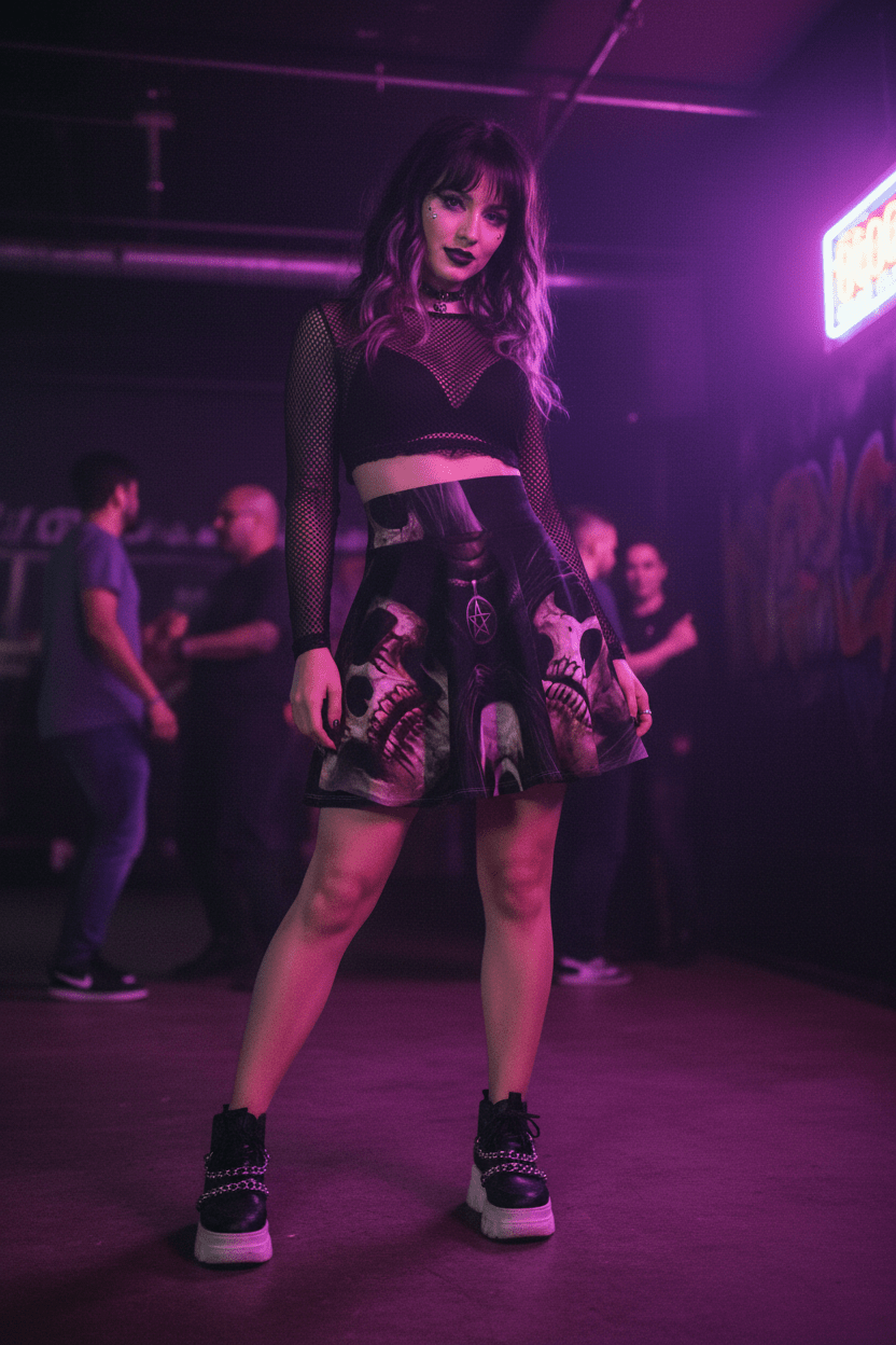 Goth Skeleton Skater Skirt — "Soulless" All - Over PrintEmber Spirit Apparel