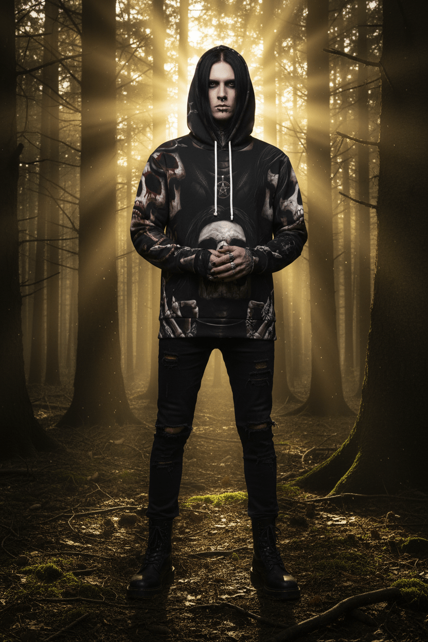 Goth Skull Hoodie — Mens Dark Skull Graphic HoodieEmber Spirit Apparel