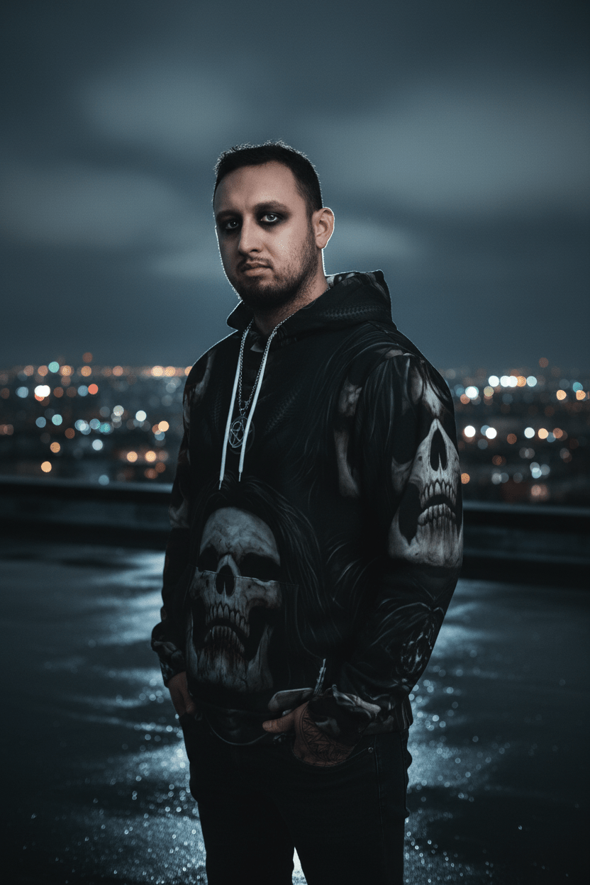 Goth Skull Hoodie — Mens Dark Skull Graphic HoodieEmber Spirit Apparel