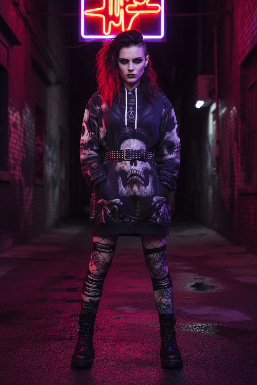 Goth Skull Hoodie — Mens Dark Skull Graphic HoodieEmber Spirit Apparel