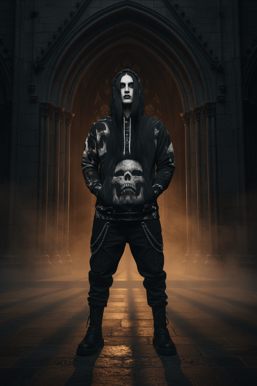 Goth Skull Hoodie — Mens Dark Skull Graphic HoodieEmber Spirit Apparel