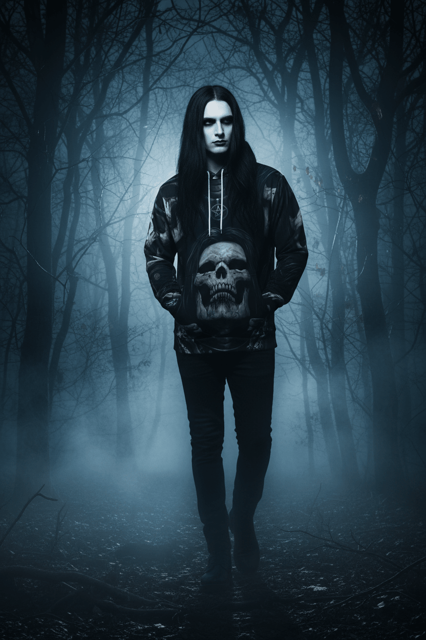Goth Skull Hoodie — Mens Dark Skull Graphic HoodieEmber Spirit Apparel