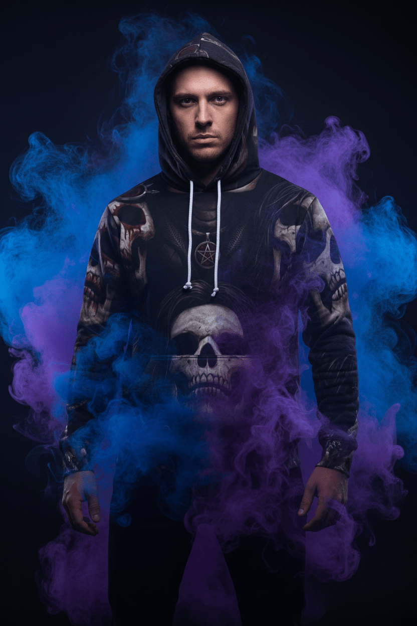 Goth Skull Hoodie — Mens Dark Skull Graphic HoodieEmber Spirit Apparel