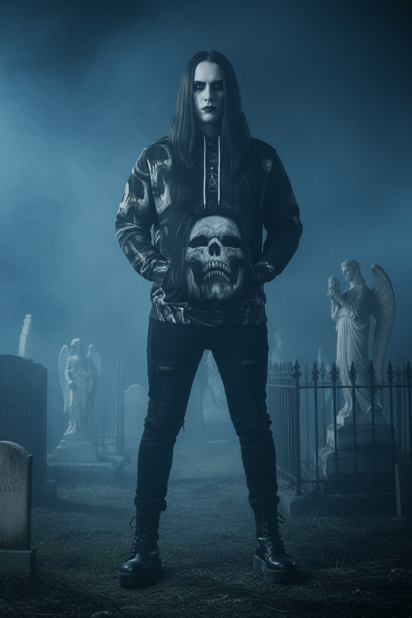 Goth Skull Hoodie — Mens Dark Skull Graphic HoodieEmber Spirit Apparel