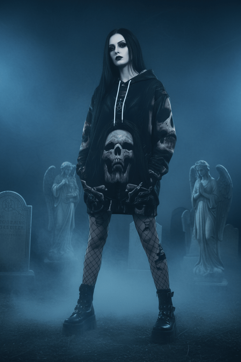Goth Skull Hoodie — Mens Dark Skull Graphic HoodieEmber Spirit Apparel