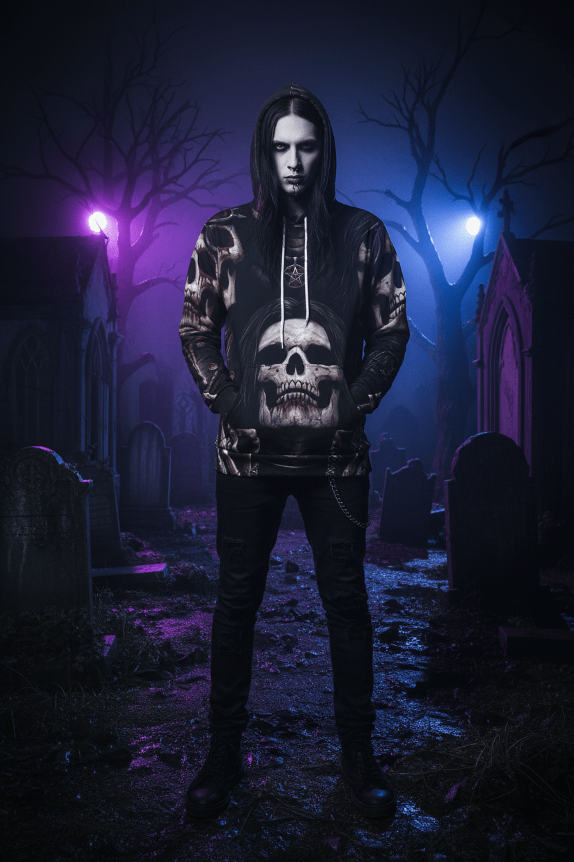 Goth Skull Hoodie — Mens Dark Skull Graphic HoodieEmber Spirit Apparel