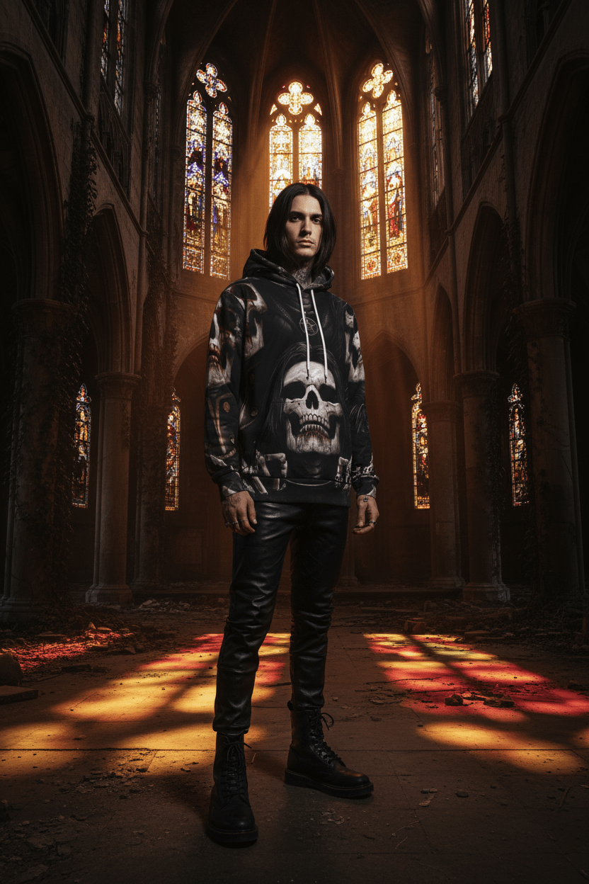 Goth Skull Hoodie — Mens Dark Skull Graphic HoodieEmber Spirit Apparel