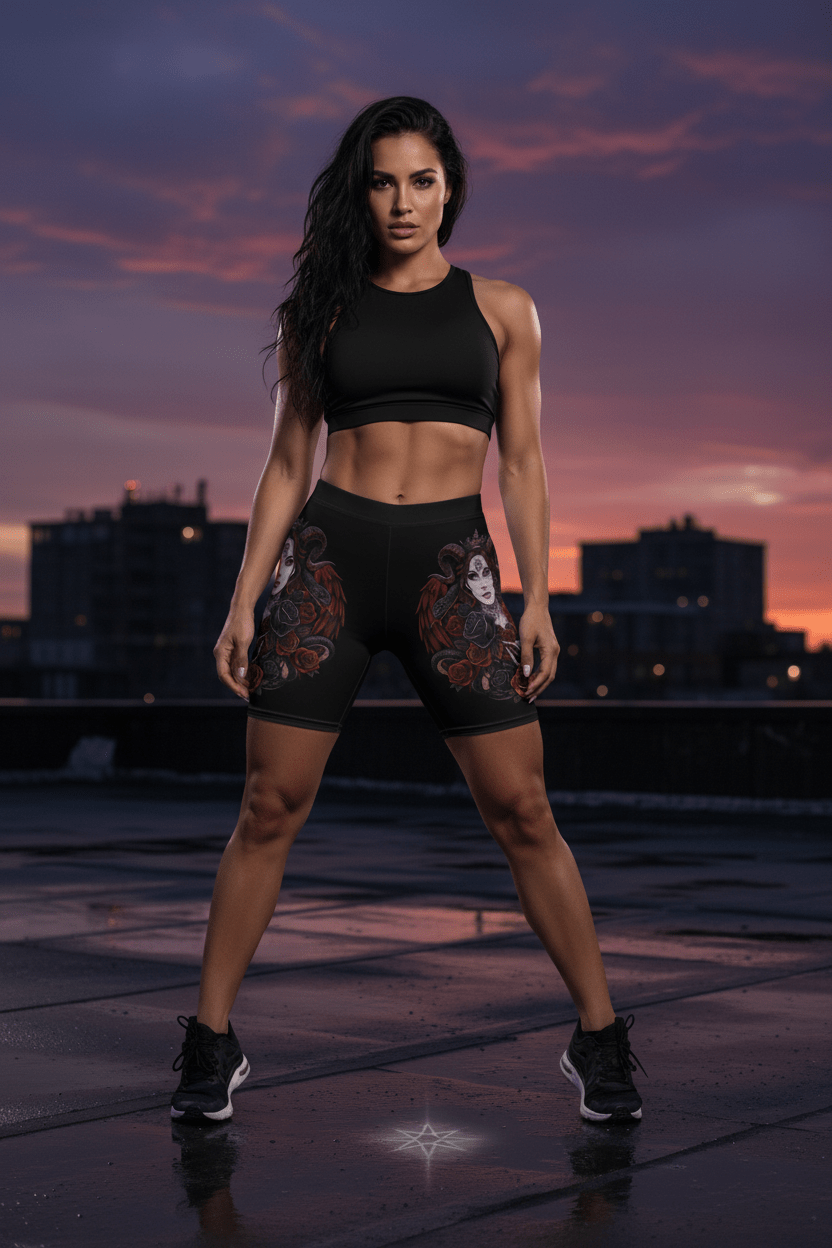 Gothic Lillith Rose Biker Shorts — Lillith Roses ActivewearEmber Spirit Apparel