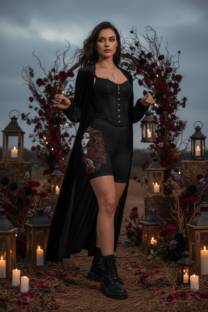 Gothic Lillith Rose Biker Shorts — Lillith Roses ActivewearEmber Spirit Apparel