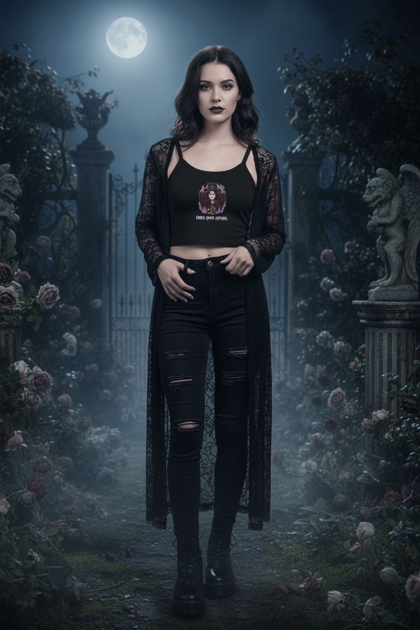 Gothic Lillith Rose Tank Top — Women's Spaghetti Strap CropEmber Spirit Apparel