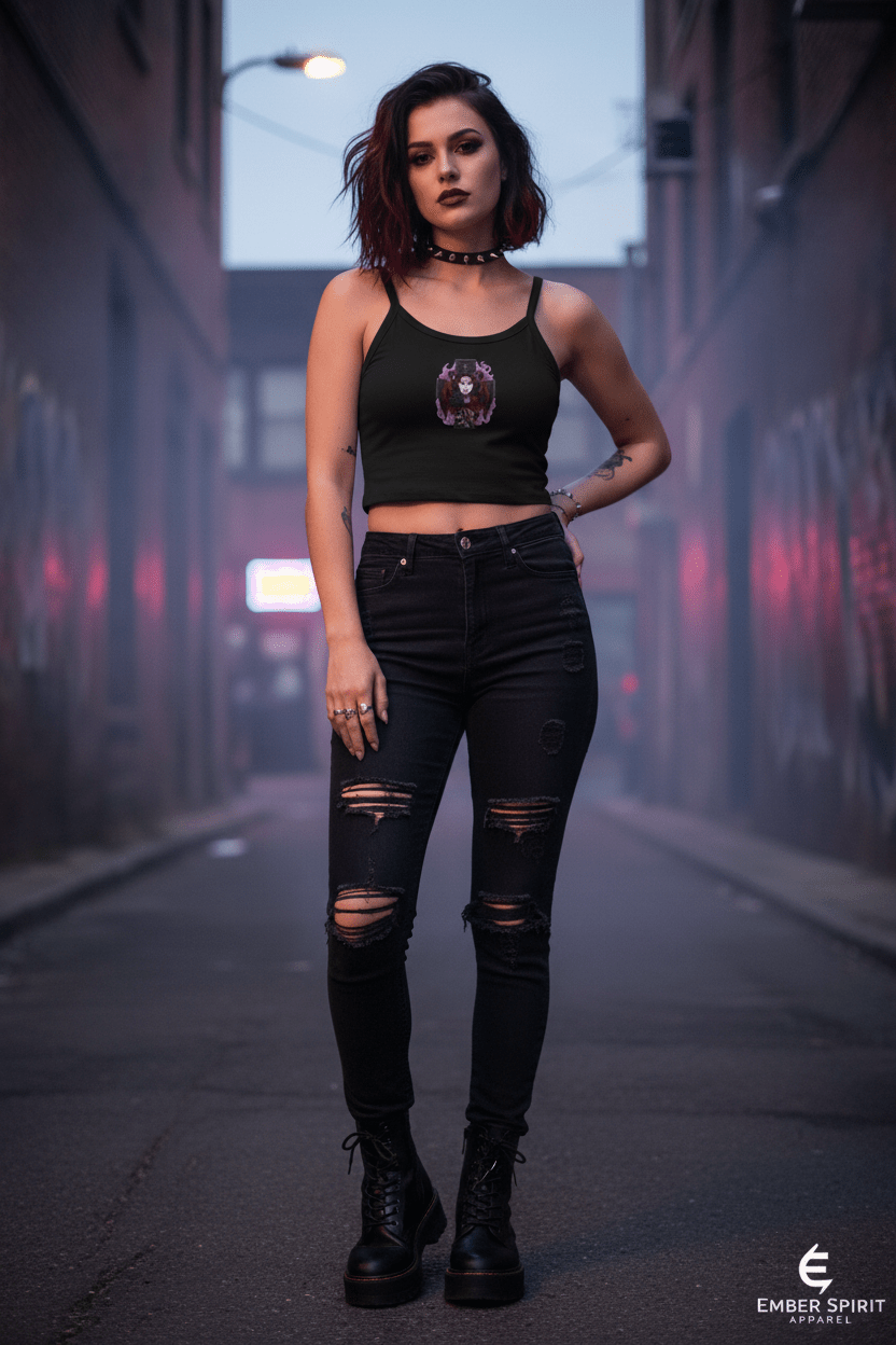 Gothic Lillith Rose Tank Top — Women's Spaghetti Strap CropEmber Spirit Apparel