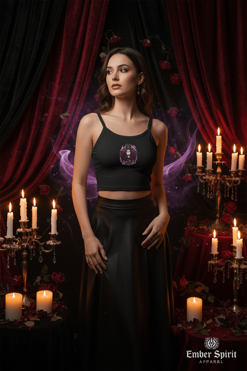 Gothic Lillith Rose Tank Top — Women's Spaghetti Strap CropEmber Spirit Apparel