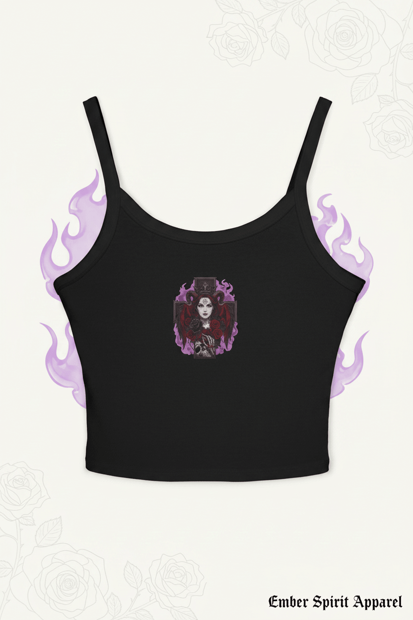 Gothic Lillith Rose Tank Top — Women's Spaghetti Strap CropEmber Spirit Apparel