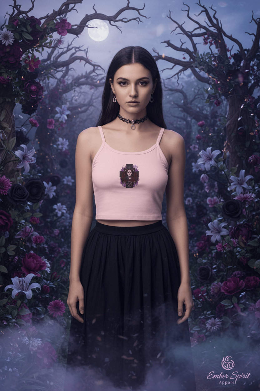 Gothic Lillith Rose Tank Top — Women's Spaghetti Strap CropEmber Spirit Apparel