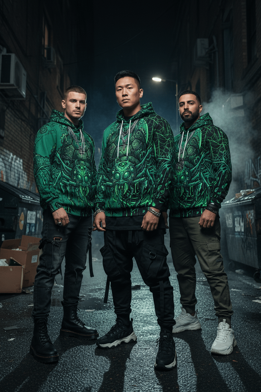 Green Cyber Spider Hoodie — Creepy Tech Horror All - Over PrintEmber Spirit Apparel