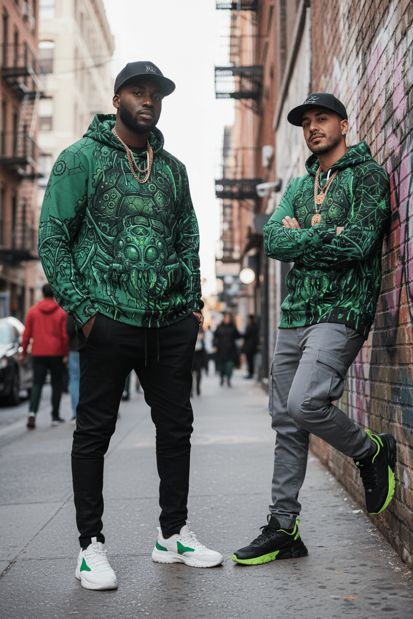 Green Cyber Spider Hoodie — Creepy Tech Horror All - Over PrintEmber Spirit Apparel