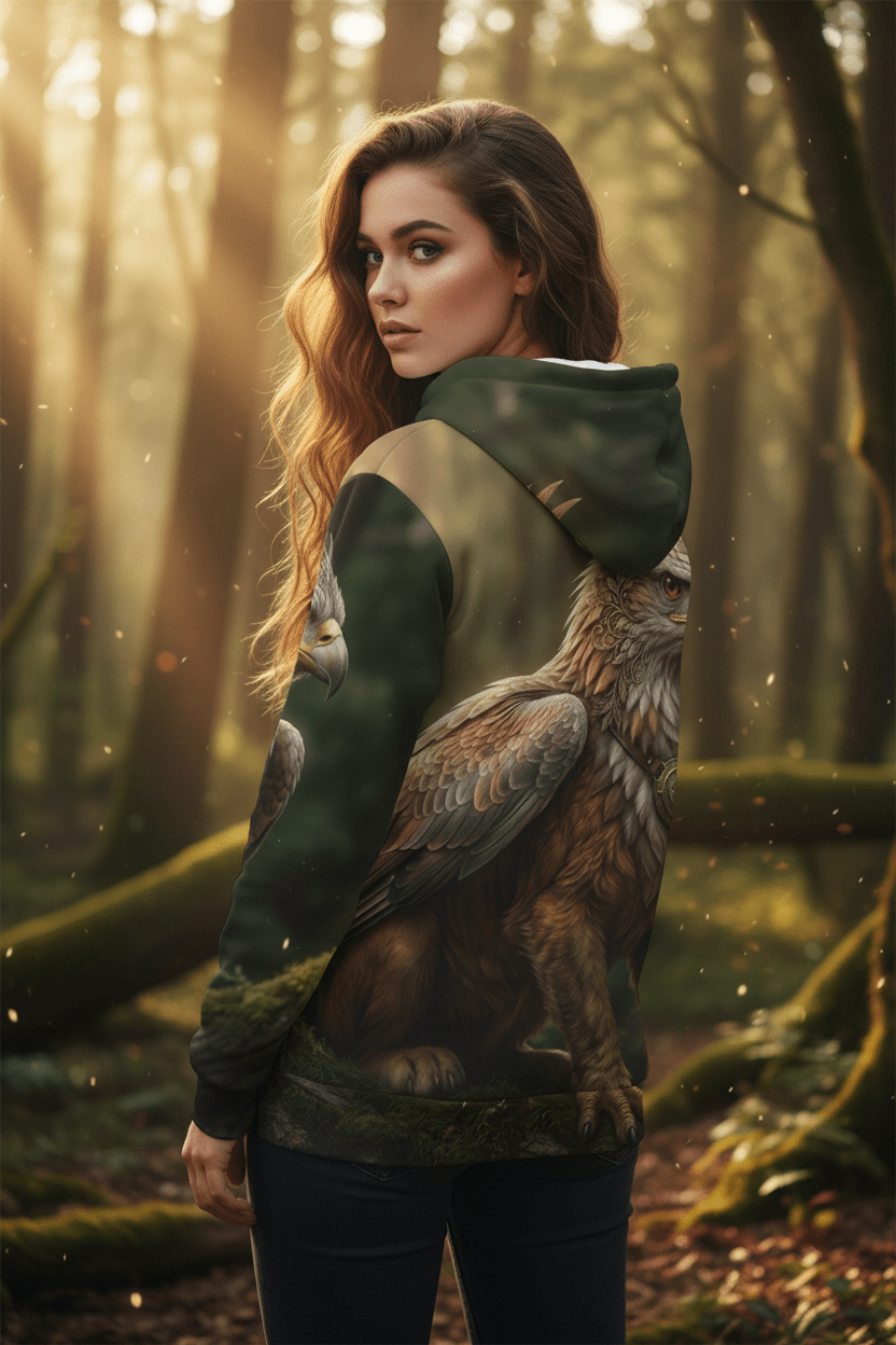 Griffin Forest Art Hoodie — Majestic Mythical Creature All-Over Print Ember Spirit Apparel
