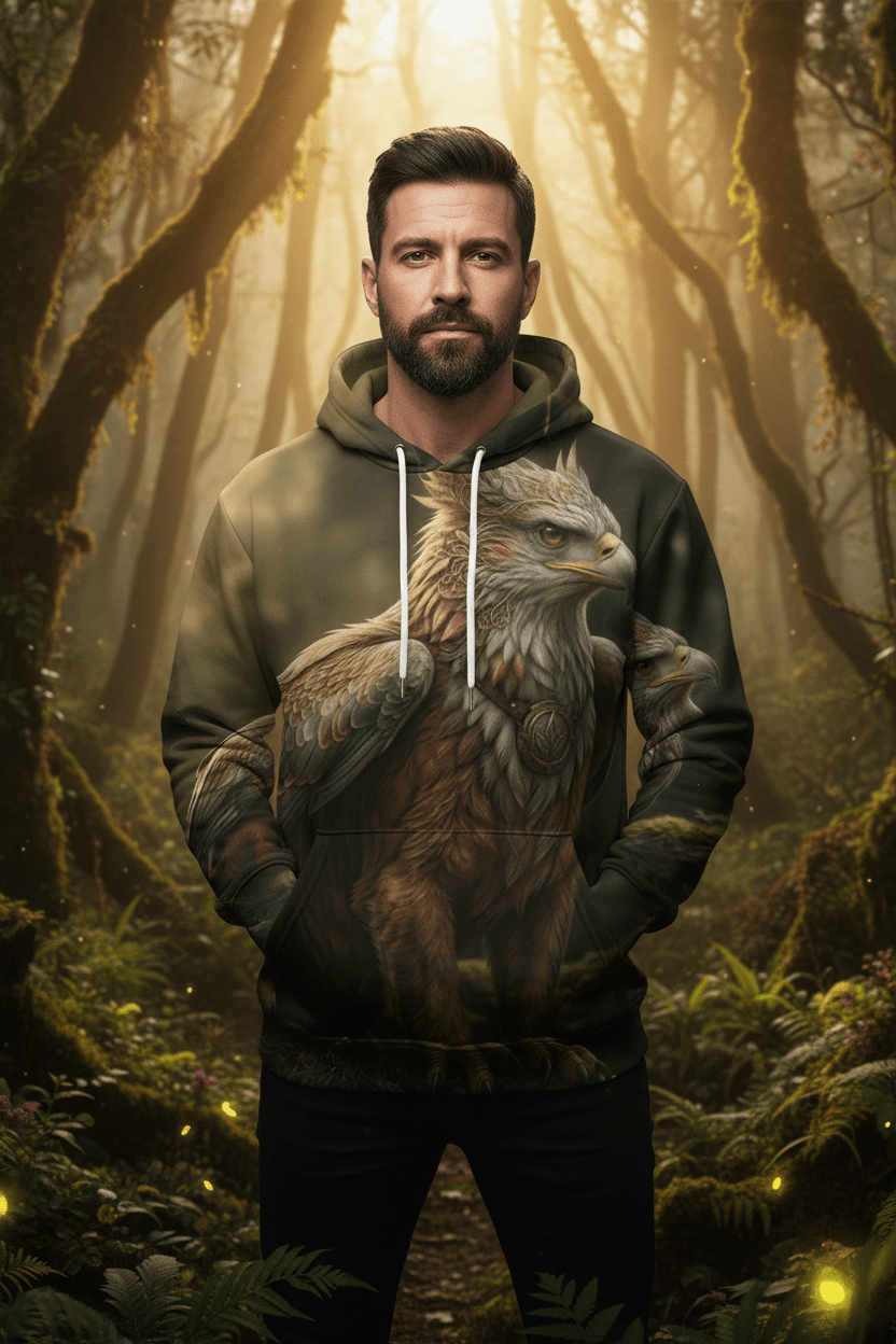 Griffin Forest Art Hoodie — Majestic Mythical Creature All - Over PrintEmber Spirit Apparel