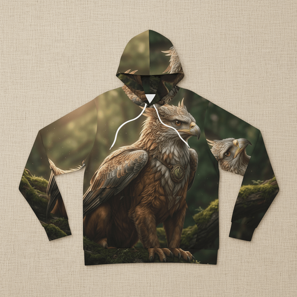 Griffin Forest Art Hoodie — Majestic Mythical Creature All-Over PrintEmber Spirit Apparel