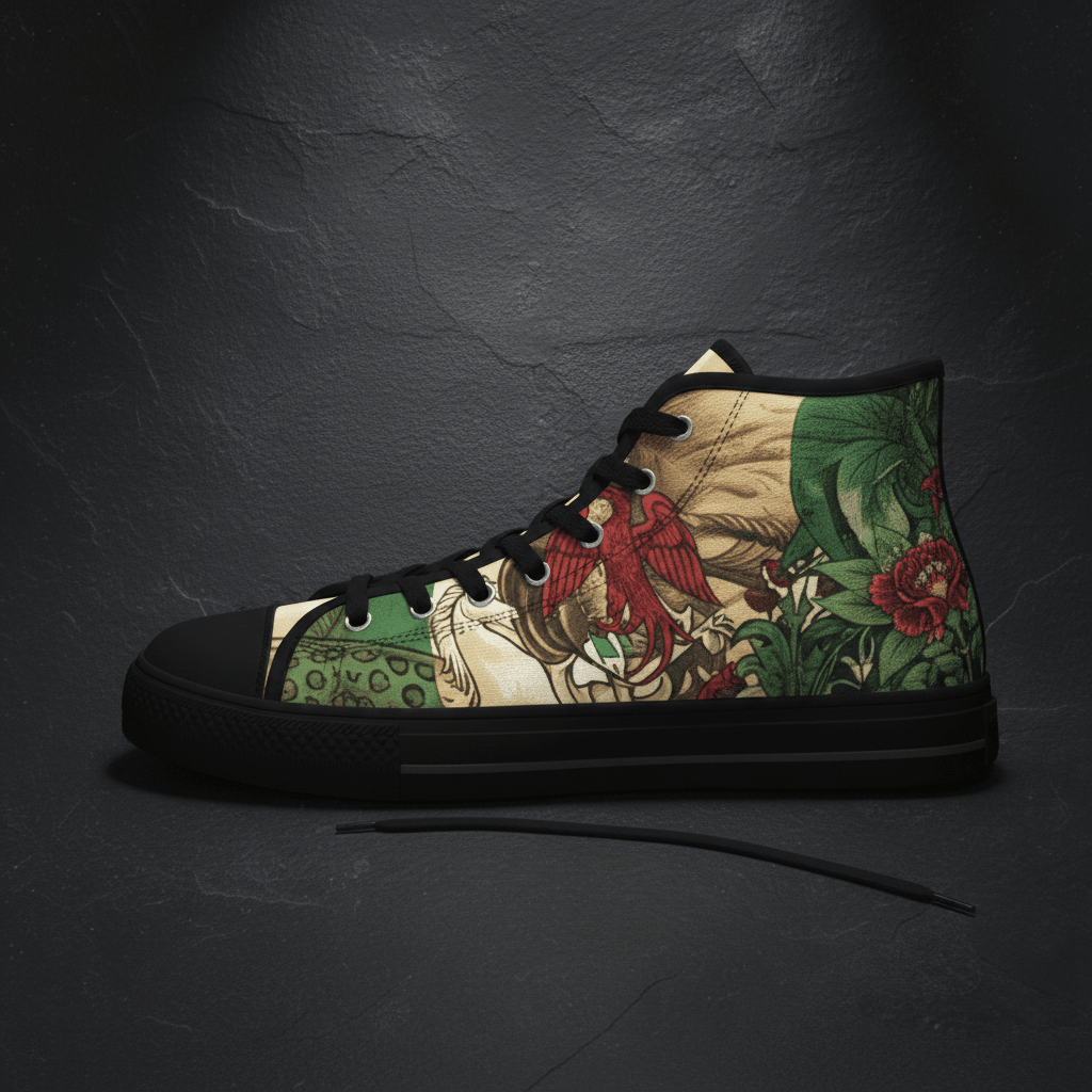 High Top Sneakers Nigerian King– Vintage Botanical Lion Design.Ember Spirit Apparel