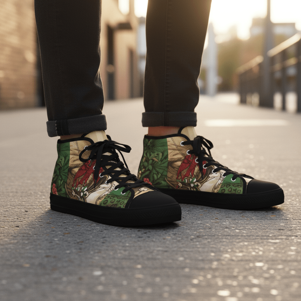 High Top Sneakers Nigerian King– Vintage Botanical Lion Design.Ember Spirit Apparel