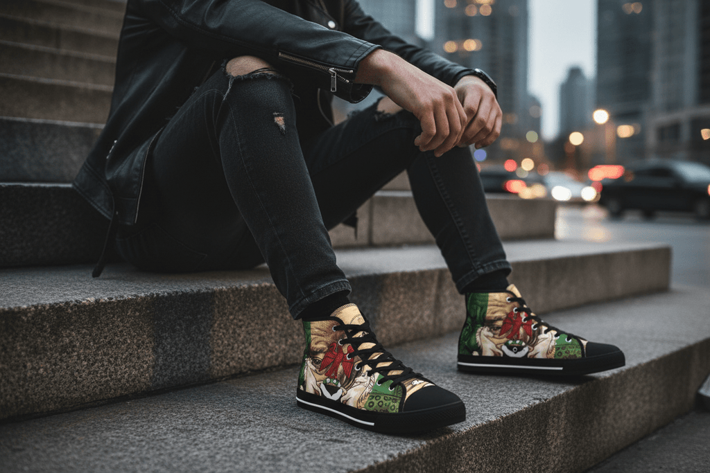 High Top Sneakers Nigerian King– Vintage Botanical Lion Design.Ember Spirit Apparel
