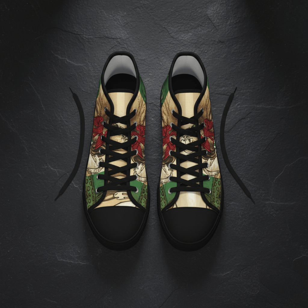 High Top Sneakers Nigerian King– Vintage Botanical Lion Design.Ember Spirit Apparel
