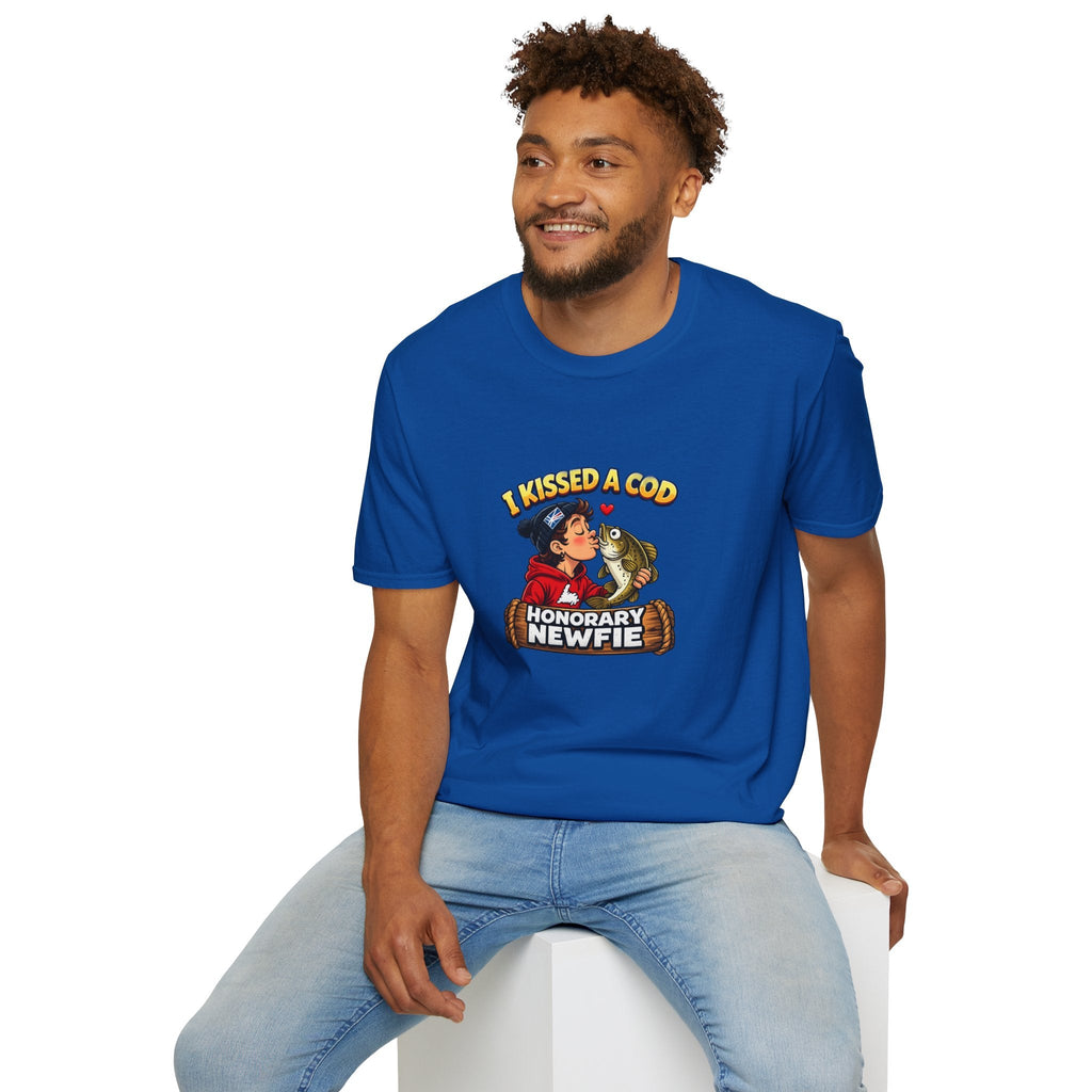 Honorary Newfie T-Shirt — bold Honorary Newfie graphic shirt, close-up print texture