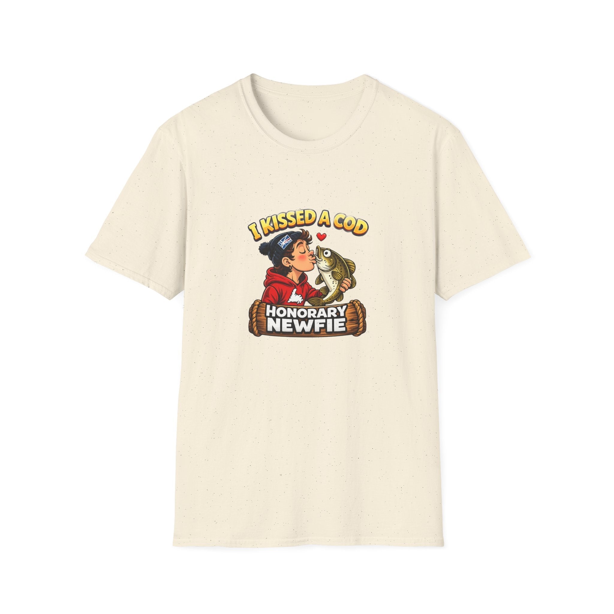 Honorary Newfie T-Shirt — bold Honorary Newfie humor print tee, flat lay