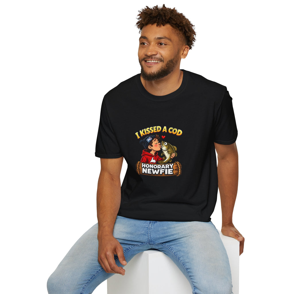 Honorary Newfie T-Shirt — Newfoundland Honorary Newfie graphic shirt, studio dark background