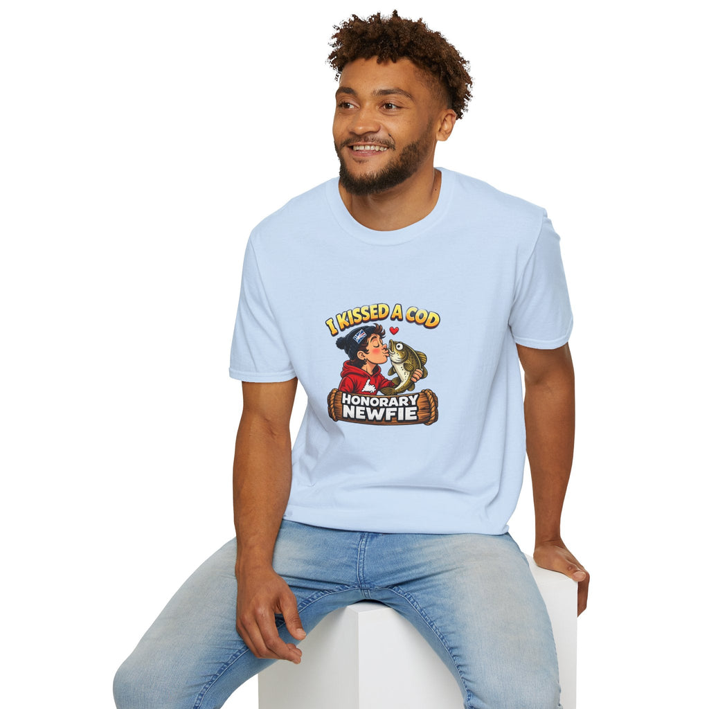 Honorary Newfie T-Shirt — bold Honorary Newfie humor graphic, Signal Hill lifestyle shot
