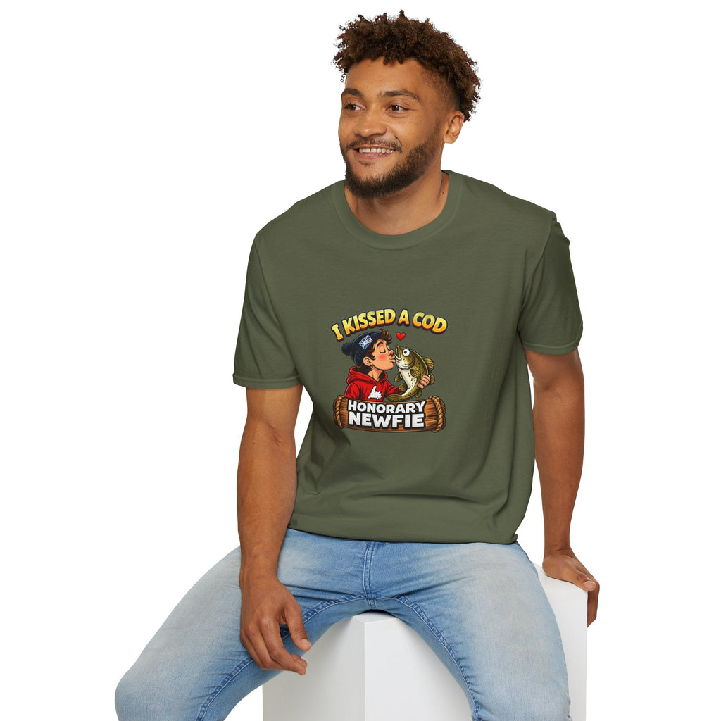 Honorary Newfie T-Shirt — Newfoundland Honorary Newfie graphic shirt, lighthouse backdrop
