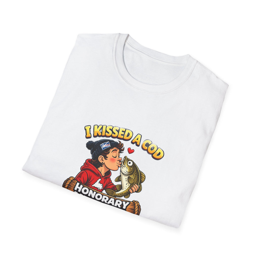 Honorary Newfie T-Shirt — bold Honorary Newfie graphic tee, hanging on rack