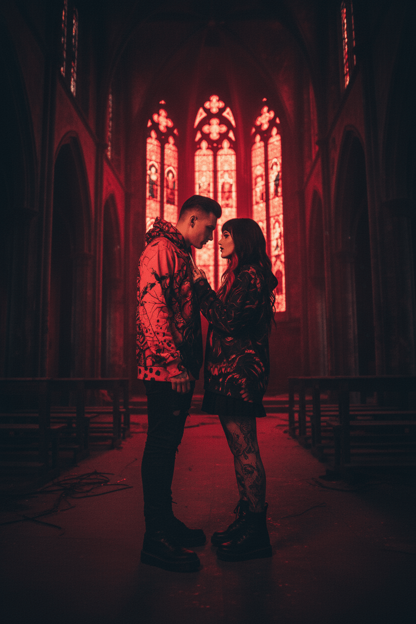 Hoodie — Red Gothic Heart Skull All-Over Print StreetwearEmber Spirit Apparel