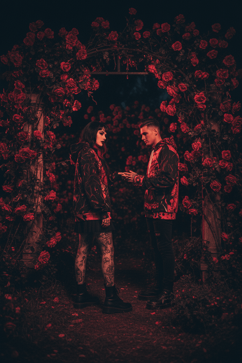 Hoodie — Red Gothic Heart Skull All-Over Print StreetwearEmber Spirit Apparel