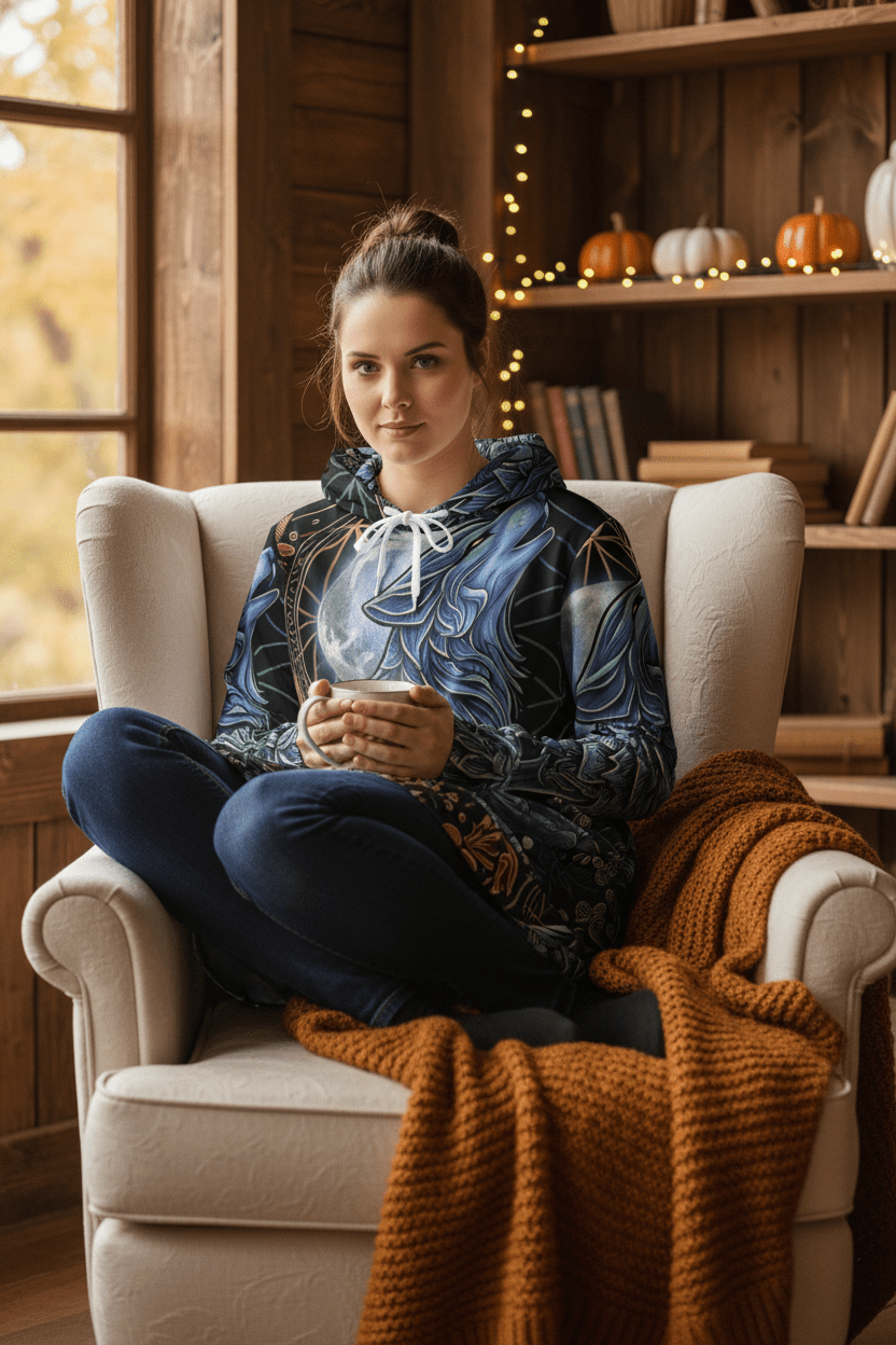 Howling Moon Wolf Hoodie Dress — Women's All - Over Print Cozy Dress HoodieEmber Spirit Apparel