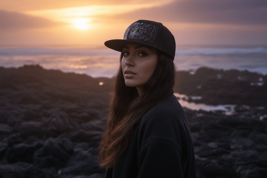 Icy Blue Yin Yang Flat Bill Cap — Balance of Cold & Heat EmbroideredEmber Spirit Apparel