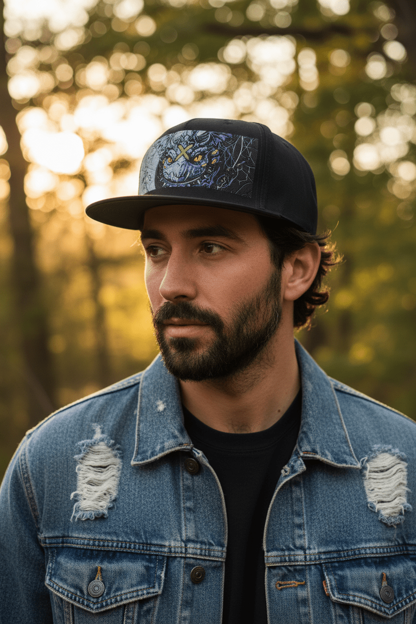 Icy Blue Yin Yang Flat Bill Cap — Balance of Cold & Heat EmbroideredEmber Spirit Apparel