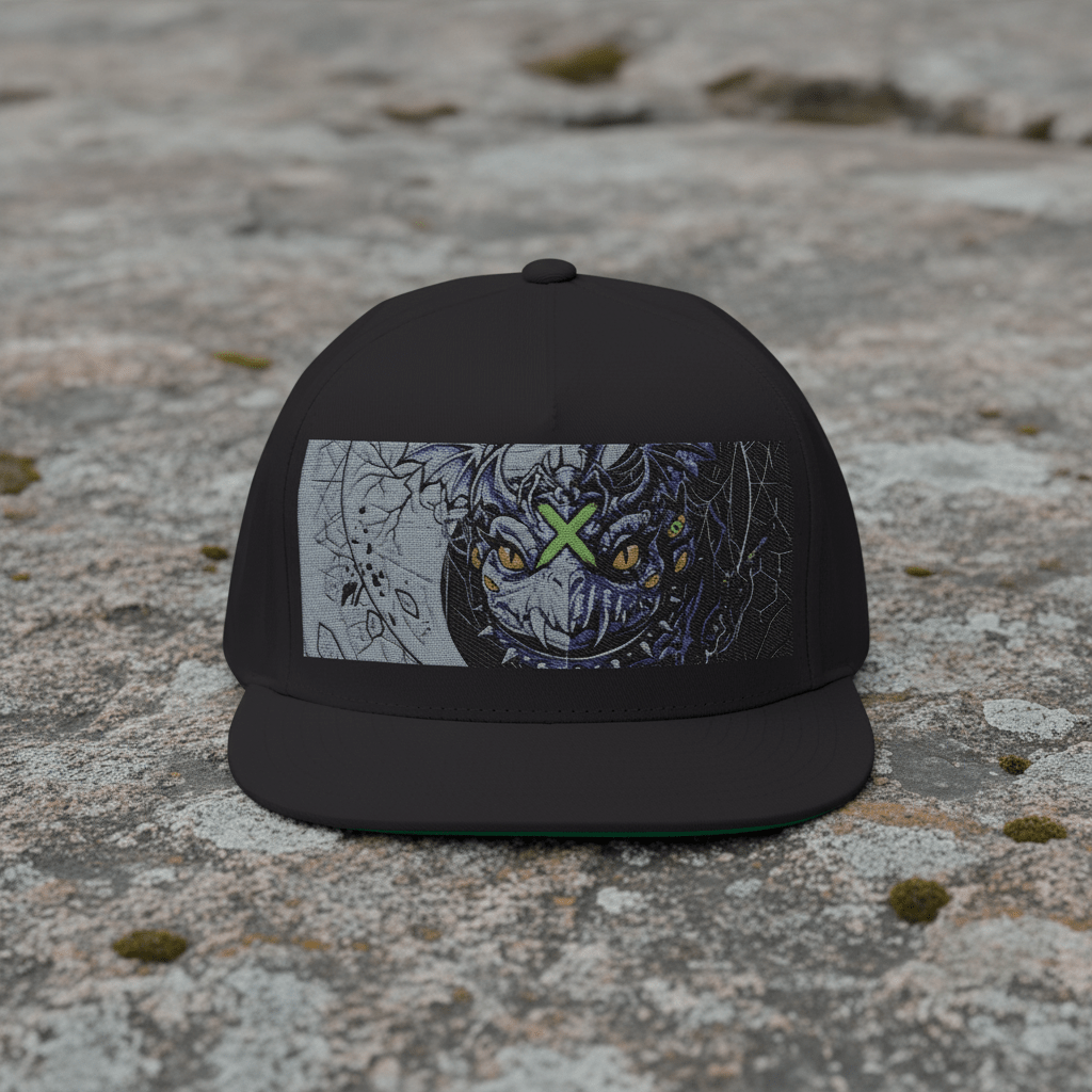 Icy Blue Yin Yang Flat Bill Cap — Balance of Cold & Heat EmbroideredEmber Spirit Apparel