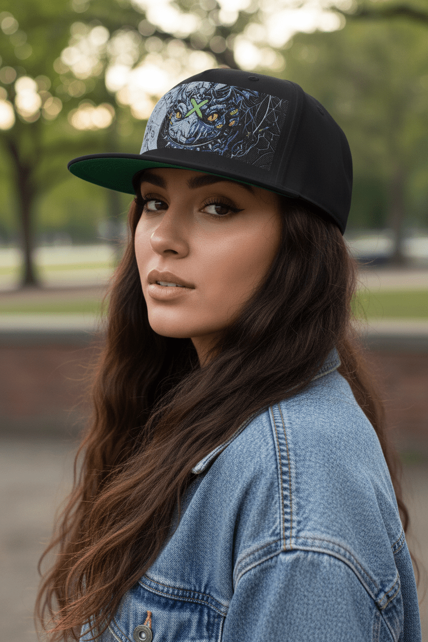 Icy Blue Yin Yang Flat Bill Cap — Balance of Cold & Heat EmbroideredEmber Spirit Apparel