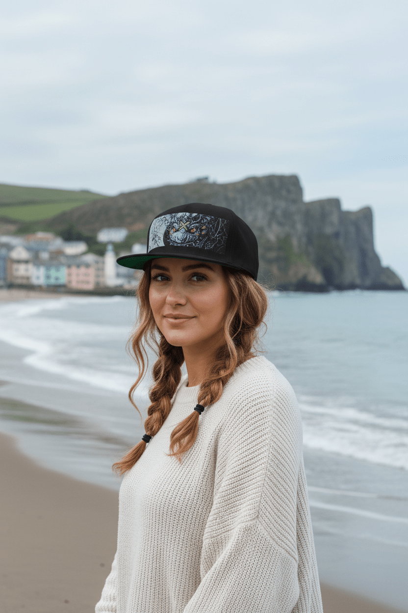 Icy Blue Yin Yang Flat Bill Cap — Balance of Cold & Heat EmbroideredEmber Spirit Apparel
