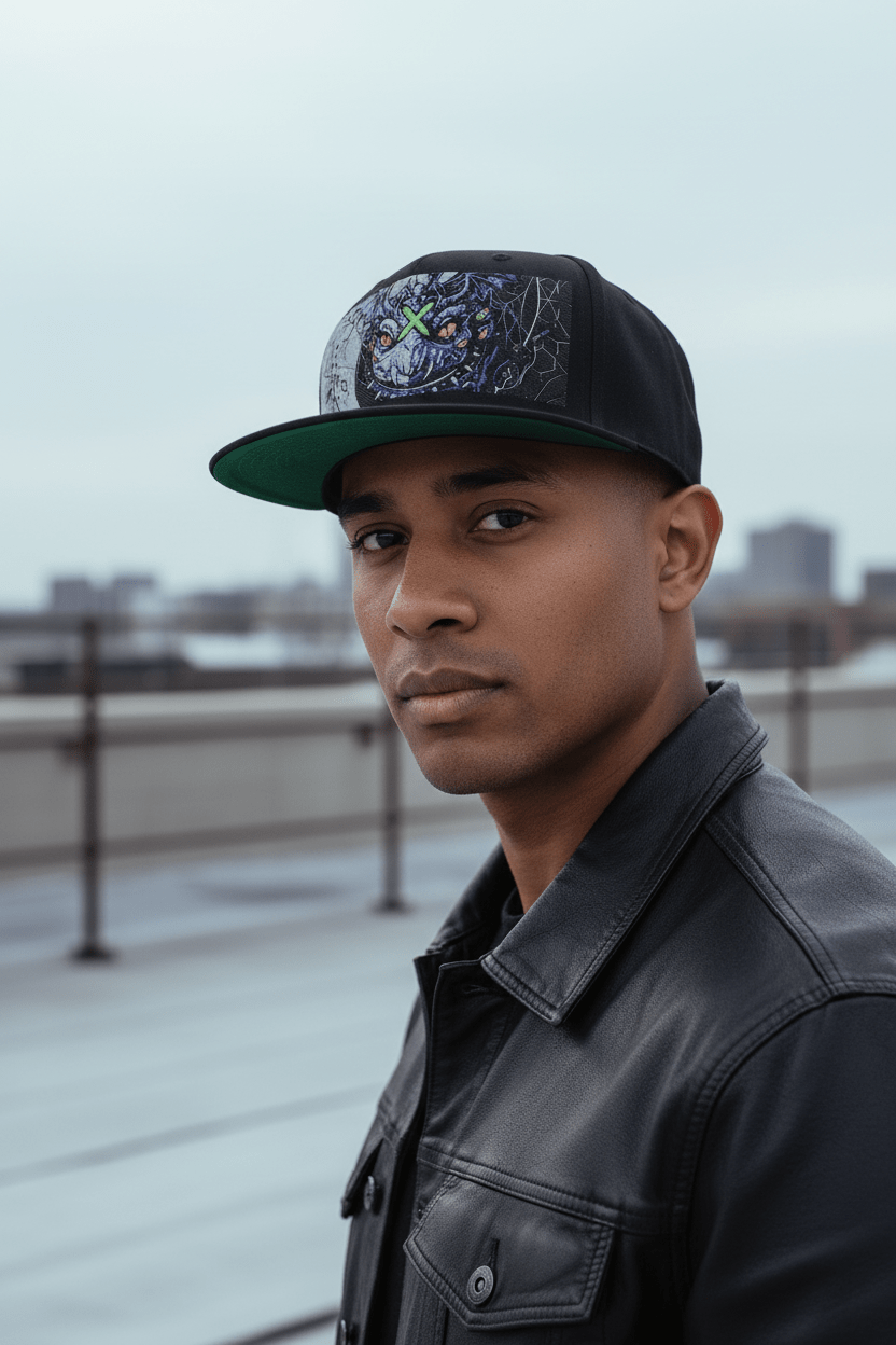 Icy Blue Yin Yang Flat Bill Cap — Balance of Cold & Heat EmbroideredEmber Spirit Apparel